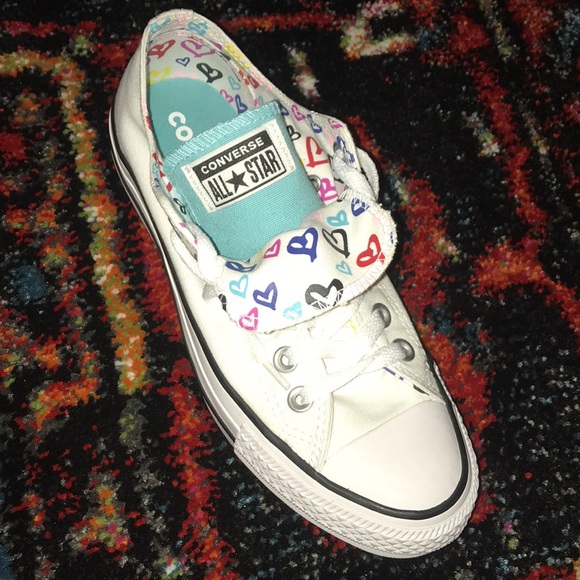 Womens Converse All Star Sz 7 Double Tongue Hearts - Picture 5 of 5